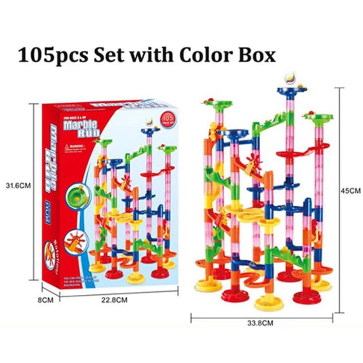 DIY Marble Run Race Set Railway Building Construction Building Blocks 3D Labyrinth Ball Maze Track Kids Gift Toys-with box-105PCS