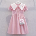 Girls College Style Dress Summer Thin Kids Sweet Skirt Foreign Style 2023 New Doll Collar Princess Dress. 