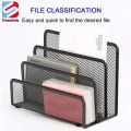 2pcs/set Black Metal Mesh Office Desk Organizer Set File Tray Three Column File Rack. 
