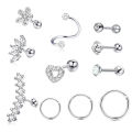 1Set Ear Bone Nail Piercing Set Cartilage Zircon Tragus Nose Lip Rings Helix Barbell Stud Earring Hypoallergenic Pircing Jewelry.