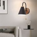 Pull Switch Iron Wood Nordic Black/White E27 Wall Light Fixture Lampara Pared Stairs Led Light Lamps for Home Lampara De Pared.