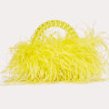 Pearl bead bag with Ostrich feather fur designer brand Clear Acrylic crystal stone box tote handbag women handmade party purse.