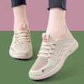 Mesh Surface Shoes Women's Breathable Mesh Sneakers Summer Flyknit Non-Slip Casual Hollow out Mom Shoes Korean Style All-Matching Running Shoes. 