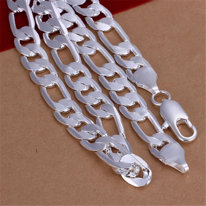 Solid%20925%20Sterling%20Silver%20Necklace%20For%20Men%20Classic%2012mm%20Cuban%20Chain%2018/20/22/24/26/28/30%20Inch%20Charm%20Fashion%20Jewelry%20Gift%20-%20Image%203