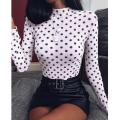 Women Blouses Mesh Polka Dot Print Shirts For Woman Long Sleeve Tops Ladies Blouses Slim Women Casual Blouse Shirt Tops. 