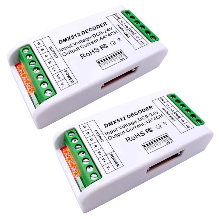 2X Mini 4 Channel DMX RGBW Decoder 16A RGB RGBW Strip Controller DMX 512 Dimmer Driver for LED Strip Lights DC9-24V