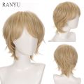 RANYU Short Synthetic Wig Blonde Men Straight Hair Wig for Anime Cosplay Daily Party Heat Resistant.