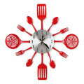 16 Inch Large Kitchen Wall Clocks with Spoons and Forks(Red). 