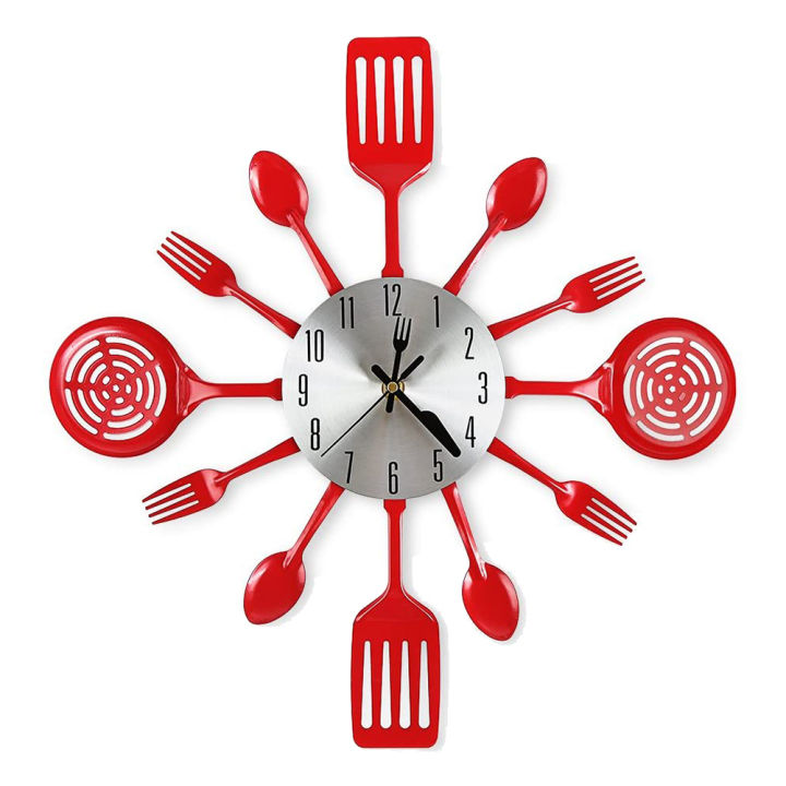 16%20Inch%20Large%20Kitchen%20Wall%20Clocks%20with%20Spoons%20and%20Forks(Red)%20-%20Image%203