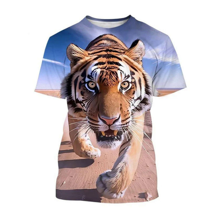 Fashion Cool Animal Tiger Graphic T-shirts For Men Summer Personality Trend Casual Street Style Printed O-neck Short Sleeve Tops