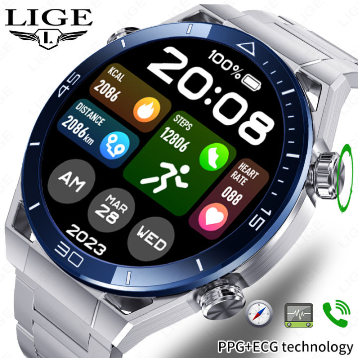 LIGE PPG+ECG Smart Watch Man Outdoor Sport Fitness Bracelet Waterproof IP68  Bluetooth Music Heart Rate Tracke For New Smartwatch