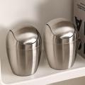 Mini Metal Waste Bin Desktop Garbage Basket Egg-shaped stainless steel trash can with removable Swing lid Dustbin Basket.