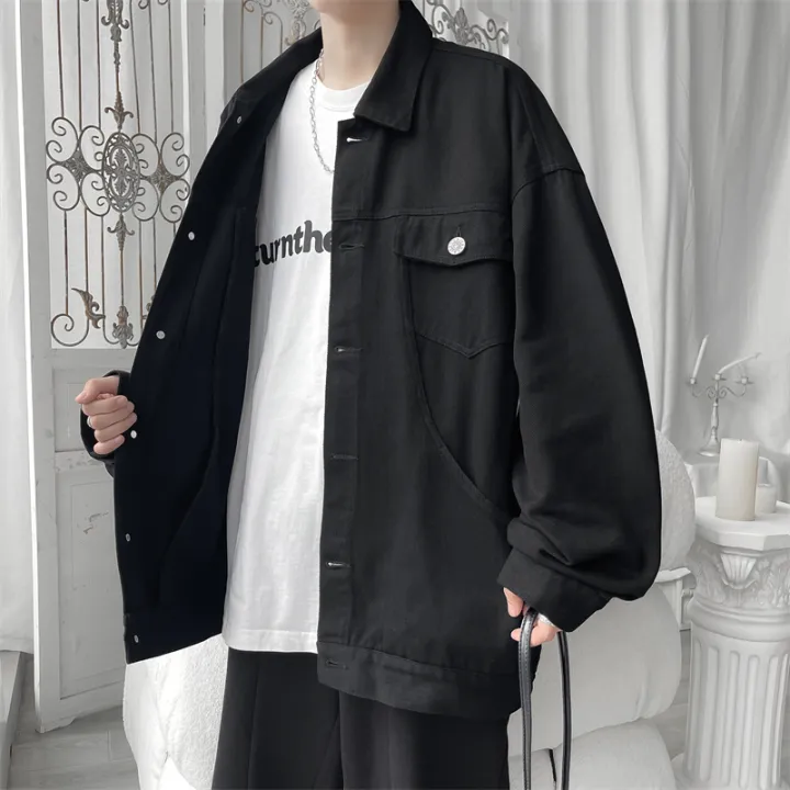 Black%20Denim%20Short%20Jacket%20Men%20Jeans%20Jacket%20Coats%20Turn%20Down%20Collar%20Denim%20Coats%20Windbreaker%20Pockets%20Overalls%20Bomber%20Streetwear%20-%20Image%204