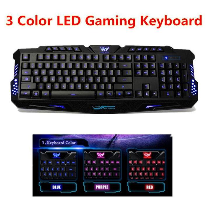 Desktop Computer Led Key Bord LED 3 Color Backlit Illuminated USB Wired Pro Gaming Keyboard For ...