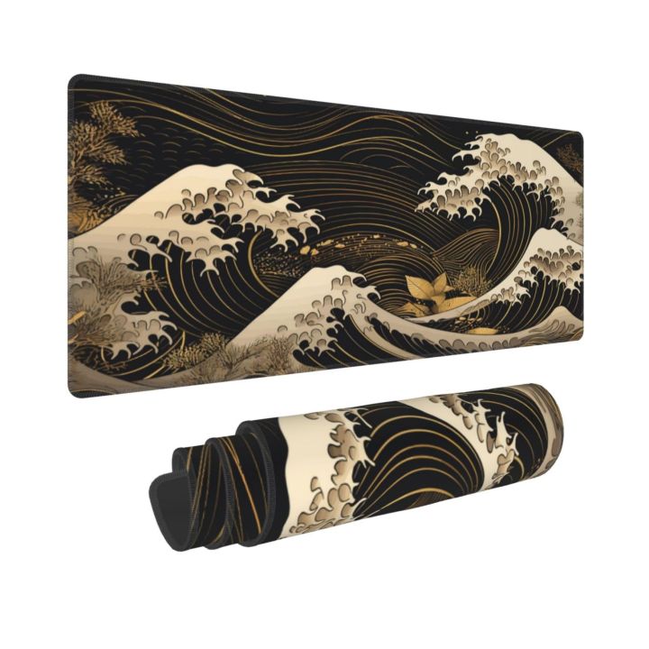 Japan Sea Waves Sunset Desk Mat Mouse Pad Extended Gaming Non-Slip Base Thick Sealed Edges Office Keyboard Laptop