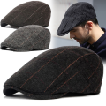 French Style Vintage Beret Hat Caps/British Classic Check Wool Beret/Flat Dome Short Brim Artist Painter Hat For Men. 