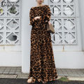 ZANZEA Women Party Dress Long Sleeve Elastic Waist Leopard Print Maxi Dress #7. 