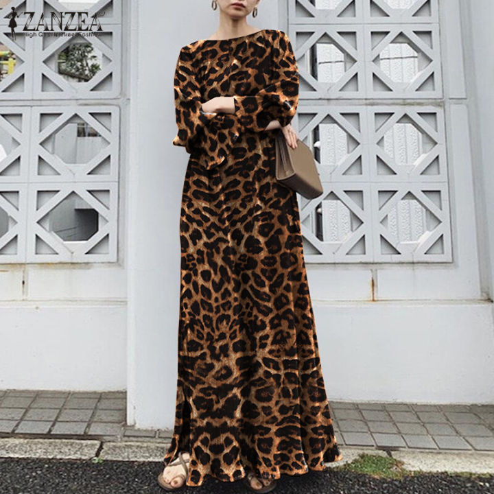 ZANZEA%20Women%20Party%20Dress%20Long%20Sleeve%20Elastic%20Waist%20Leopard%20Print%20Maxi%20Dress%20#7%20-%20Image%204