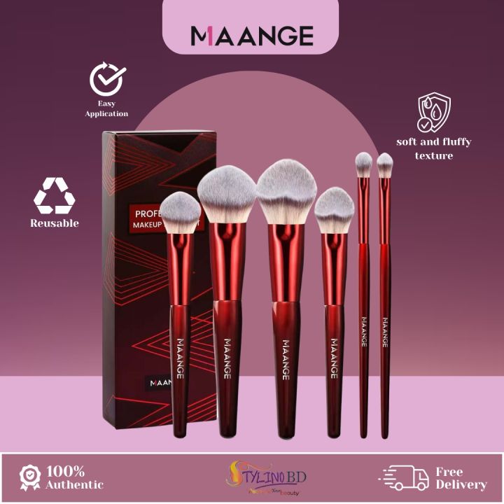 Maange 6pcs Professional Face & Eye Makeup Brush Set - Red