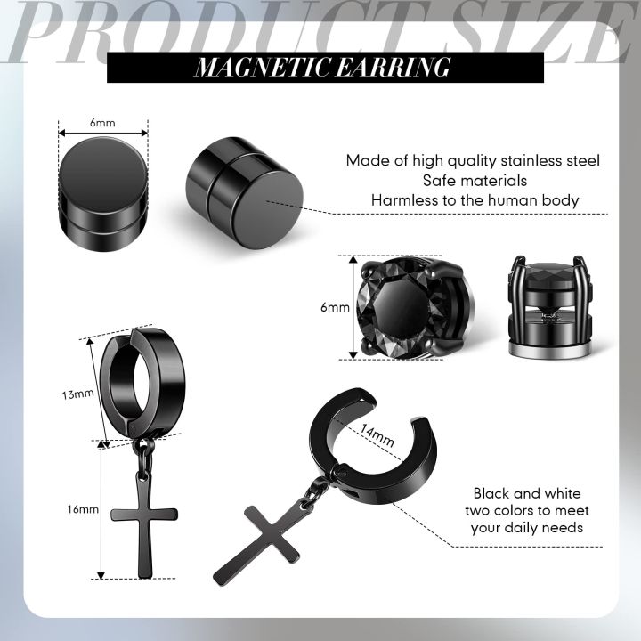 10%20Pairs%20Magnetic%20Stud%20Earrings%20Stainless%20Steel%20Non%20Piercing%20Cross%20Dangle%20Hoop%20Earrings%20Unisex%20Clip%20on%20CZ%20Magnet%20Earring%20Set%20-%20Image%204