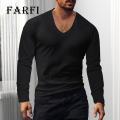 Men V-neck T-shirt Men V-neck Long Sleeve T-shirt Solid Slim Fit High Elastic Pullover Tops Breathable Thin Stwear Casual Men T-shirt. 