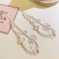 Beaded Phone Chain Charm Lanyard for iPhone Samsung, Cute Baroque White Bow, Flower Charm, Universal Accessories Jewelry Pendant.