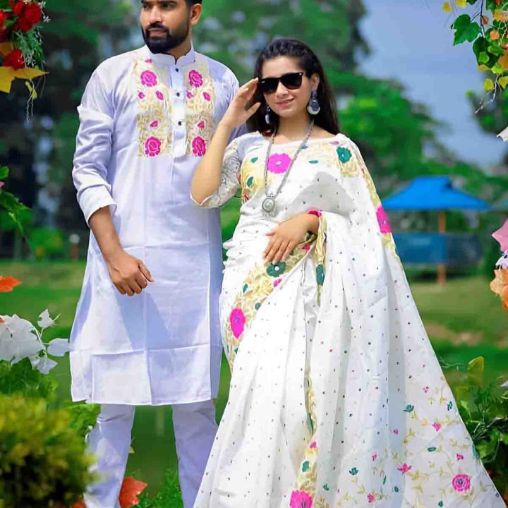 Stylish%20&%20Fashionable%20New%20Matching%20Best%20Couple%20Dress%20for%20Men%20&%20Women%20(Saree%20&%20Panjabi%20Combo%20Set)%20-%20Image%202