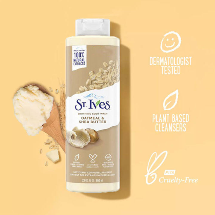 650%20ml%20ST%20Ives%20OATMEAL%20&%20SHEA%20BUTTER%20Shower%20gel%20body%20wash%20International%20USA%20product%20used%20for%20Male/%20female%20-%20Image%203