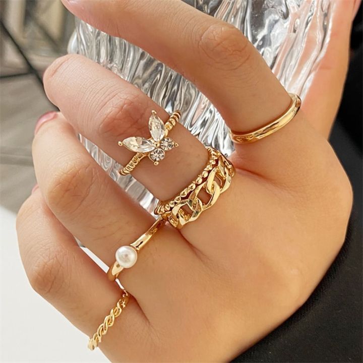 5Pcs/10Pcs%20Imitation%20Pearl%20Leaf%20Flower%20Rings%20Set%20For%20Women%20Rhinestone%20Butterfly%20Finger%20Ring%20Metal%20Knuckle%20Finger%20Ring%20Jewelry%20-%20Image%204