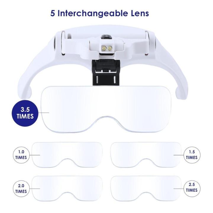 Headband Magnifier Glasses With LED Light, Head Mount Magnifier Hands Free Reading Magnifying Glasses for Jeweler Loupe Craft