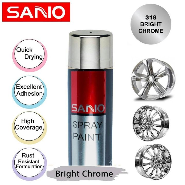 Sanvo Spray Paint (318 Bright Chrome) Metallic Bright Chrome Color Aerosol Spray Paint