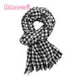 Women Black White Scarf Stylish Black White Plaid Print Scarf with Tassel Trim Warm Shawl for Women Versatile Long Scarf Wrap.
