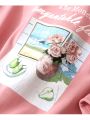Vimly Summer T Shirt Loose Casual Tees Aesthetic Vintage 100% Cotton Pink O Neck Printing Short Sleeve Tops Women Clothes V6110.