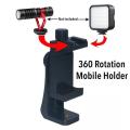 360 Degree Mobile Holder With Cold Shoe Mount For Extra Microphone Or Led Light. 