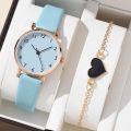 2pcs Set New Watch Women Fashion Casual Leather Belt Watches Simple Ladies Round Dial Quartz Wristwatches Dress Clock. 