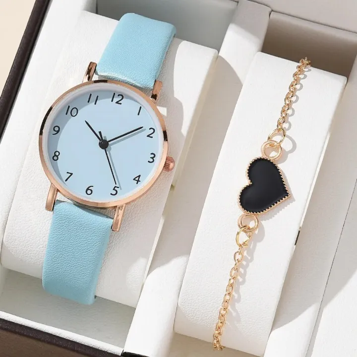 2pcs%20Set%20New%20Watch%20Women%20Fashion%20Casual%20Leather%20Belt%20Watches%20Simple%20Ladies%20Round%20Dial%20Quartz%20Wristwatches%20Dress%20Clock%20-%20Image%202