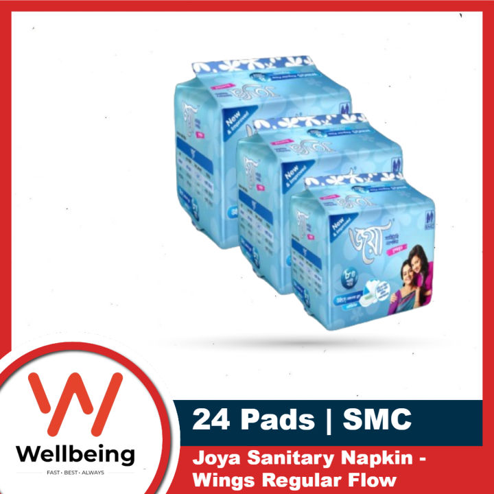 Joya Sanitary Napkin - Wings Regular Flow - 8 Pads Pack - Panty/Wings System - Combo of 3 Packs - 24 Pads