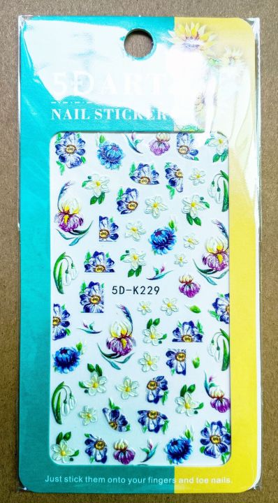 Embossed%20butterfly%20nail%20art%20sticker%20small%20white%20flower%20magnolia%20flower%20small%20daisy%20leaves%20K222%20K223%20K224%20-%20Image%206