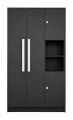 Modern Home Bniture Wooden Almirah for Clothes, Wooden Handel Door Wardrobe, 4 Door Almirah with Hanging Space & Storage Shelf 5 Year Warranty (Giant Wood & Slate Black72/48). 