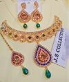New Jewellery Collection Golden Crystal Girls Jewellery Set With Tika Bunda Long Lasting Polish For Women Trendy Fashion001.