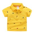 2022 Summer Children's Clothing Baby Candy Color Turn Down Collar Cartoon Character Kids Boy Car Short Sleeve Cotton T-Shirt. 