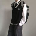 Three-Piece Set-College WinddkUniform Men's Sweater Vest Male Student TrendjkKnitted Sleeveless Sweater Shirt. 