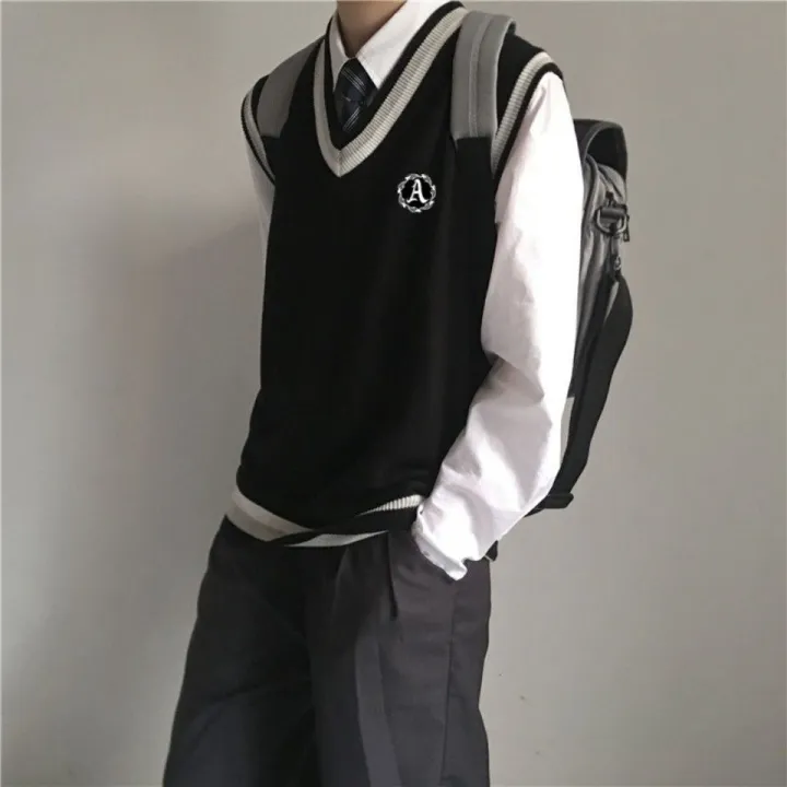 Three-Piece%20Set-College%20WinddkUniform%20Men's%20Sweater%20Vest%20Male%20Student%20TrendjkKnitted%20Sleeveless%20Sweater%20Shirt%20-%20Image%204