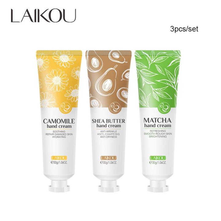 LAIKOU Camomile Shea Butter Matcha Hand Cream Refreshing Moisturizing Hand Care 30g (3pcs Set)