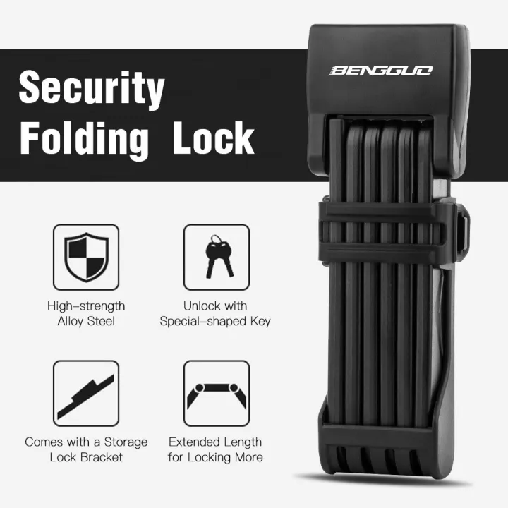 BENGGUO Bike Lock Portable Folding Lock for Bicycle Electric Bike Motorcycles with ABS Cover Strong Security Easy Carry 76.7cm Extended