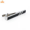 Black Silver Vertical Stripe Brushed Steel Tie Clip for Men.