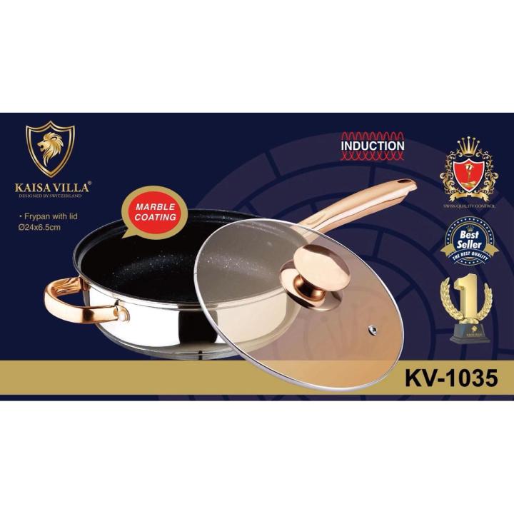 Kaisa Villa Wok Pan Sauce Pan Saute with Marble Coating Fry Pan 24 cm