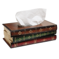 Vintage Stacked Books Design Solid Wood Tissue Box Holder Rectangular with Easy Refill Hinged Top,Green About 25.5x14.5x10.3CM.