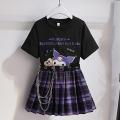 Sanrio Kuromi girl T-shirt short skirt suit 2022jk college style uniform girl suit short sleeve. 