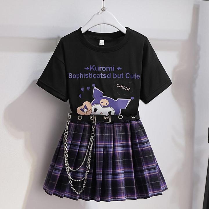 Sanrio Kuromi girl T-shirt short skirt suit 2022jk college style uniform girl suit short sleeve